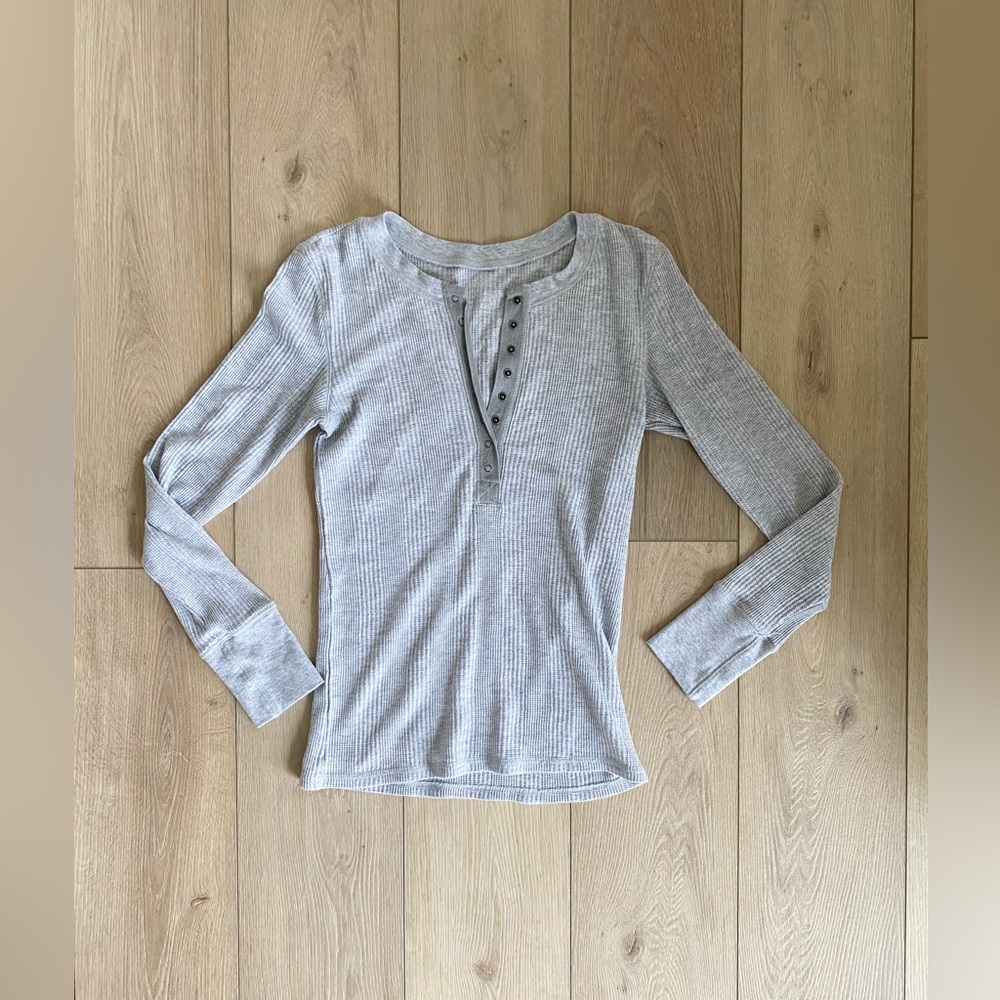 American Eagle Long Sleeve Waffle Henley Top